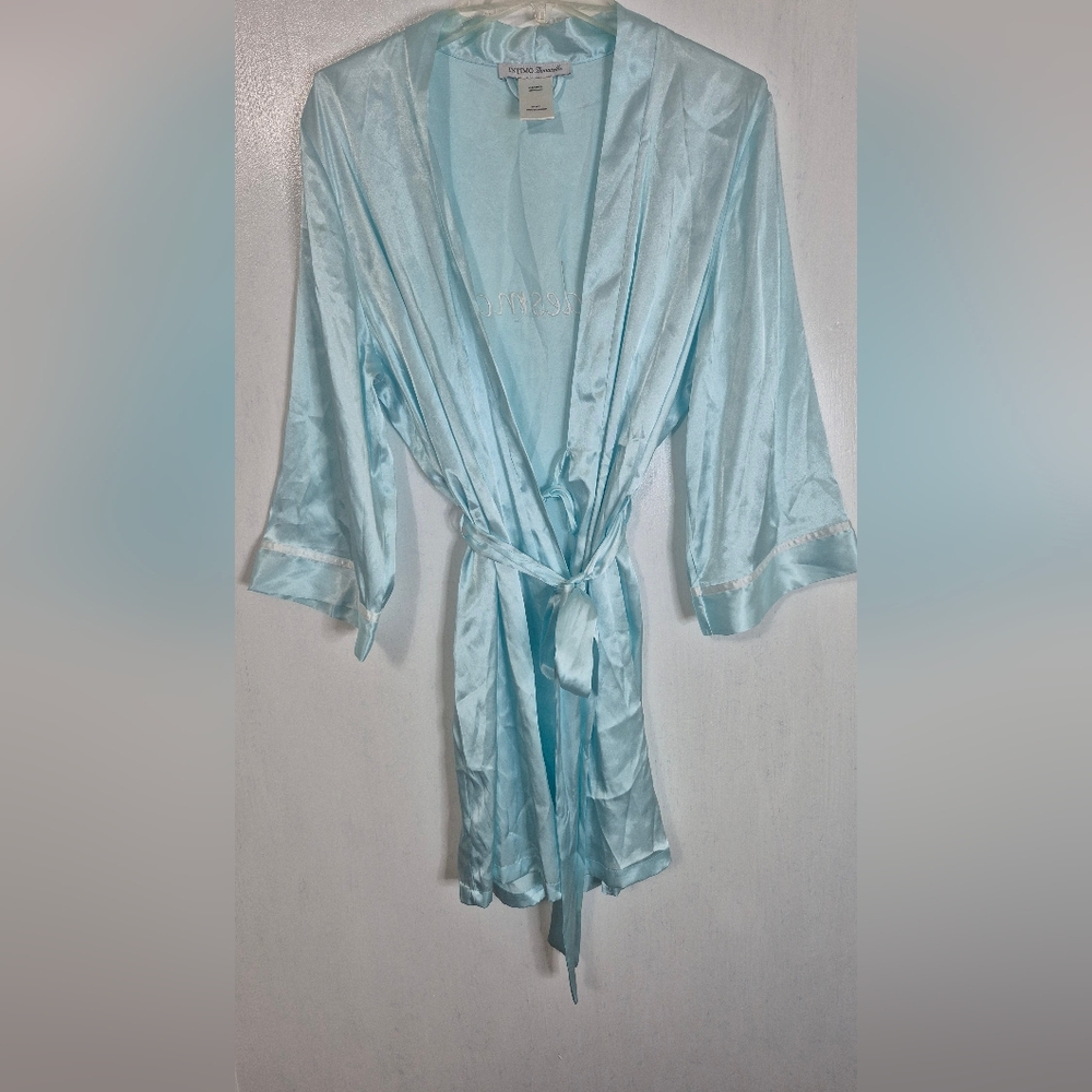 Elegant Bridesmaid Light Blue Satin Robe Size XL
